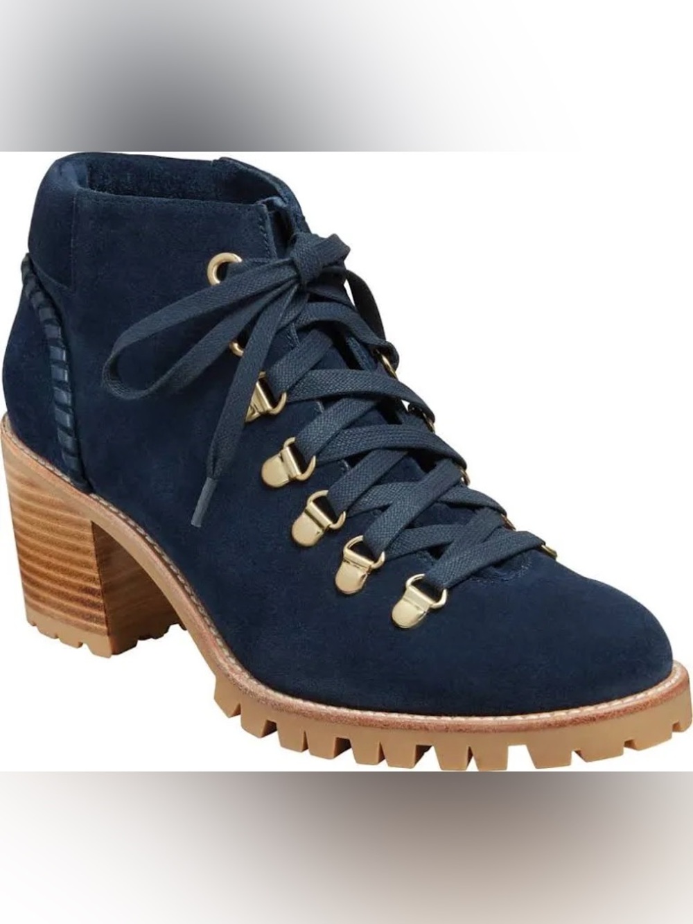Jack Rogers Poppy Suede Hiker Boots, Midnight Blue, Heeled Combat, Size 9.5